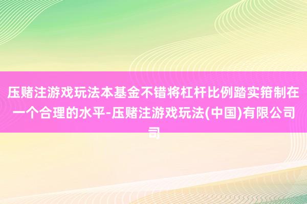 压赌注游戏玩法本基金不错将杠杆比例踏实箝制在一个合理的水平-压赌注游戏玩法(中国)有限公司